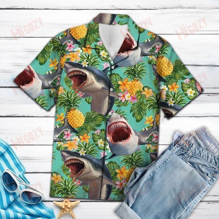 Tropical Pineapple Shark - Short Sleeve Shirt Hobbies Tropical Shirts Best Hawaiian Shirts Hawaiian Shirts For Women{Size}