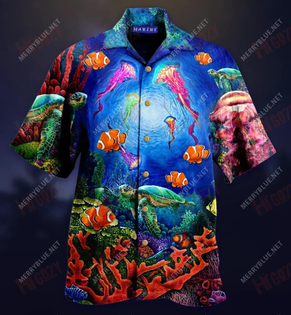 Wonderful Under Water World Short Short Sleeve Shirt Vacation Short Sleeve Tactical Hawaiian Shirt Funny Hawaiian Shirts{Size}