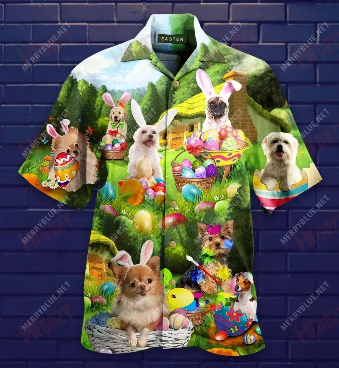 The Great Gift Of Easter Is A Puppy Unisex Hawaiian Shirt Vacation Short Sleeve Best Hawaiian Shirts Hawaiian Shirt Pattern{Size}