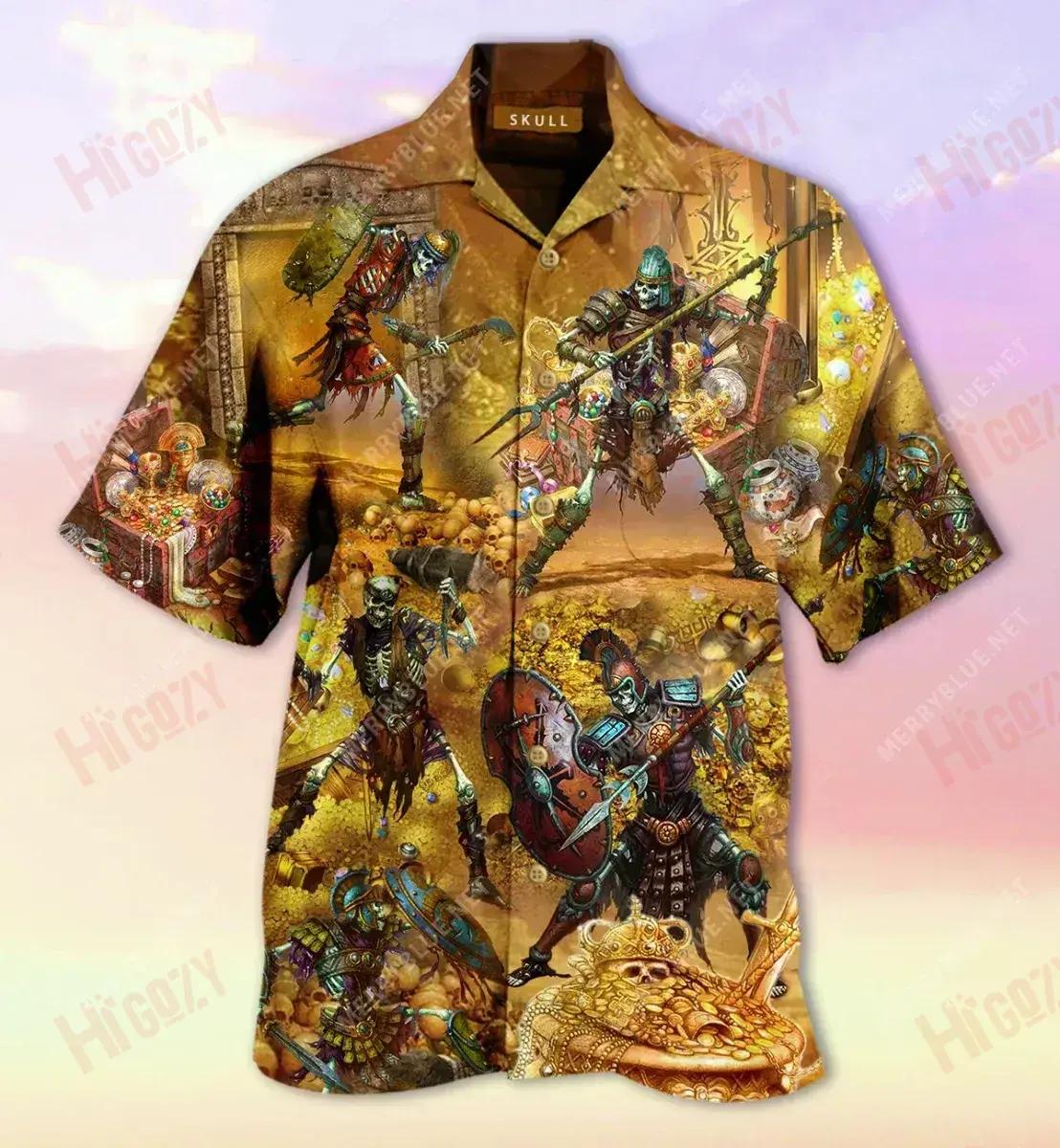 Skull Treasure Short Hawaiian Shirt Vacation Short Sleeve Custom Hawaiian Shirts Hawaiian Shirts For Men{Size}