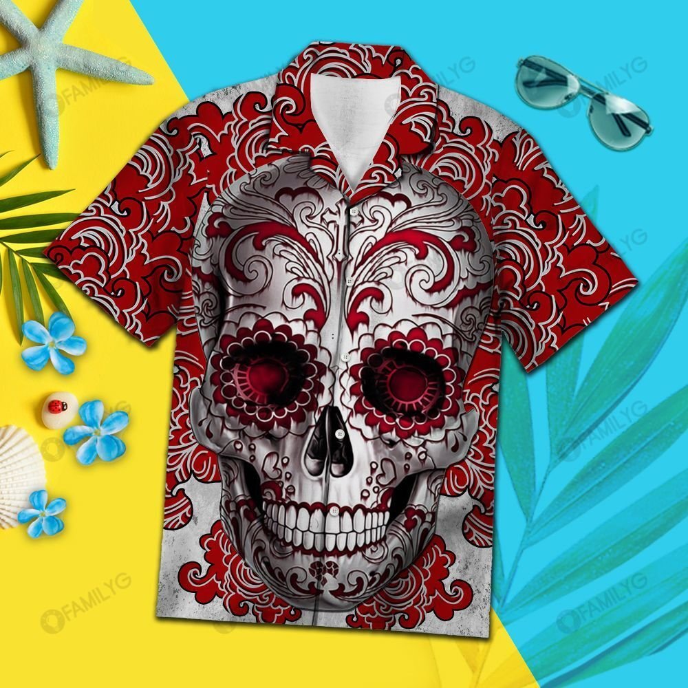 Skull Shirt - Skull Flowers Unisex Hawaiian Shirt{Size}