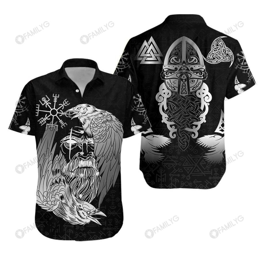 Vikings Shirts - Norse Vikings With Raven And Valknut Style - Vikings Hawaiian Shirt{Size}