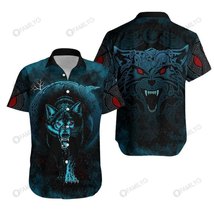 Vikings Shirt - Fenrir Wolf Tattoo Vikings Hawaiian Shirt{Size}