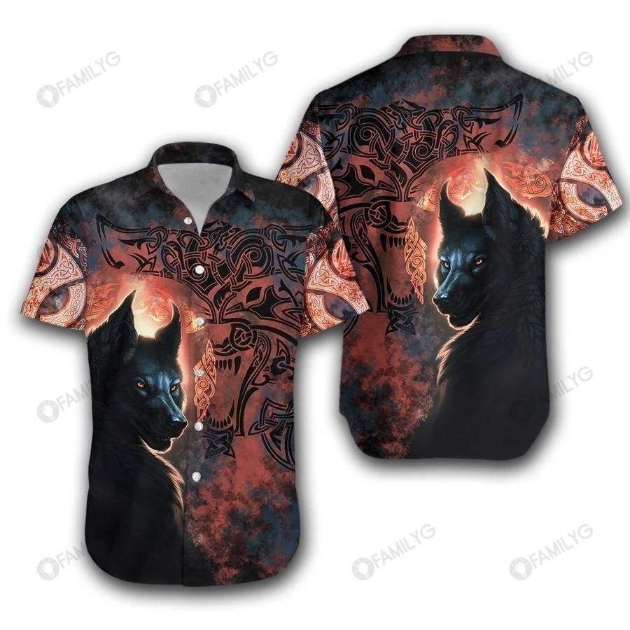 Vikings Shirts - Nordic Warrior Real Vikings Fenrir Grunge Style - Vikings Hawaiian Shirt{Size}