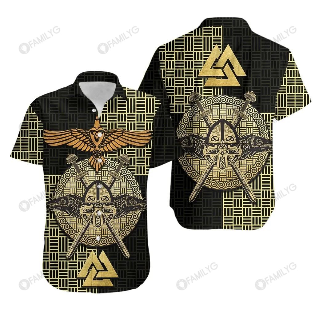 Vikings Shirts - Nordic Vikings Raven Odin - Vikings Hawaiian Shirt{Size}