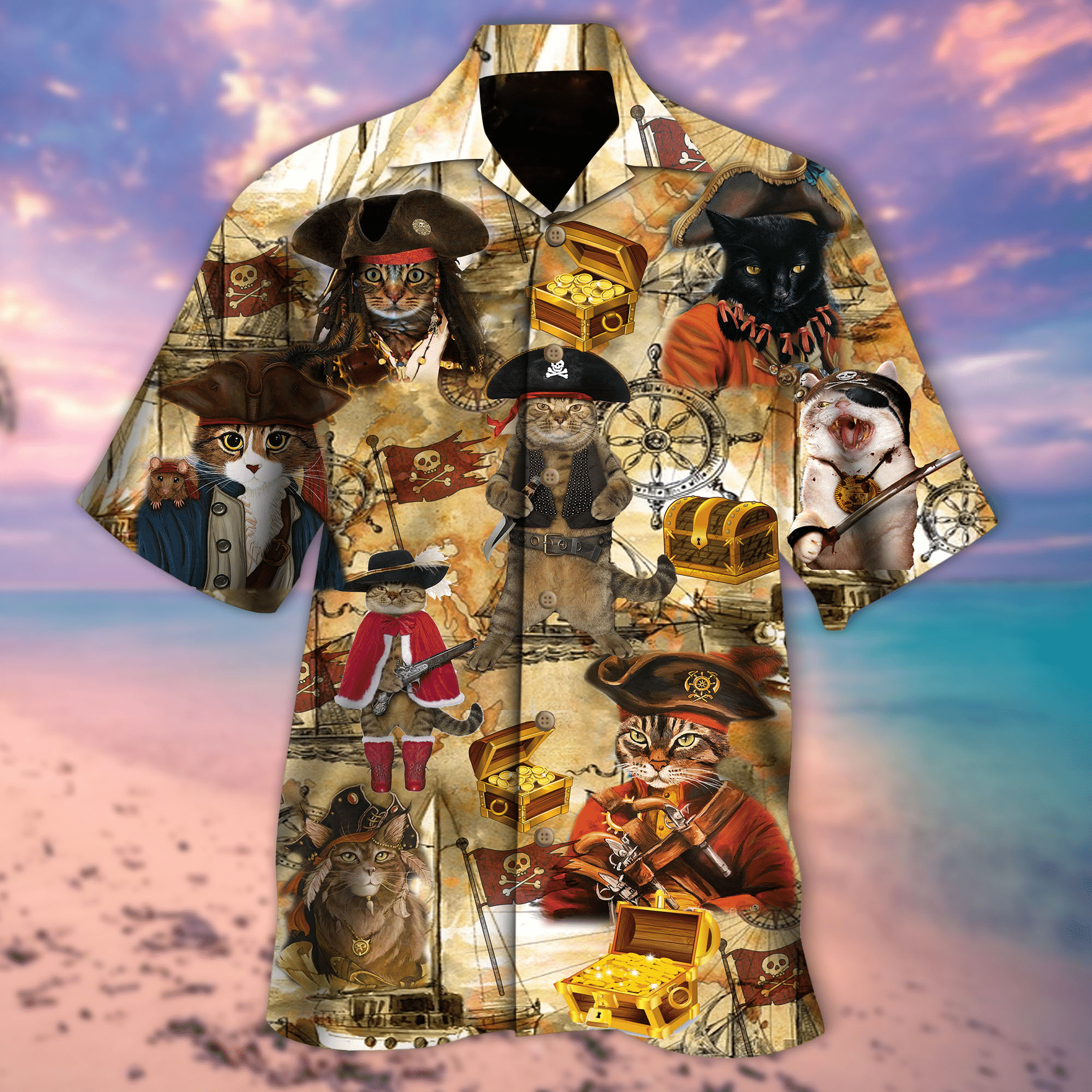 Would You Go For A Treasure Hunting Cat Hawaiian Shirt AV00152{Size}