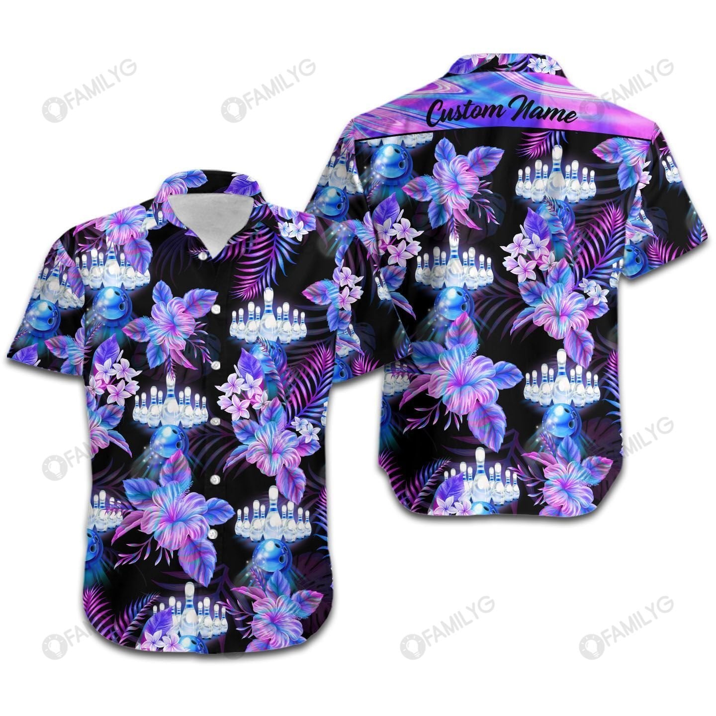 Unique Bowling Shirts - Holographic Tropical Ten Pin Bowling Custom Hawaiian Shirt{Size}