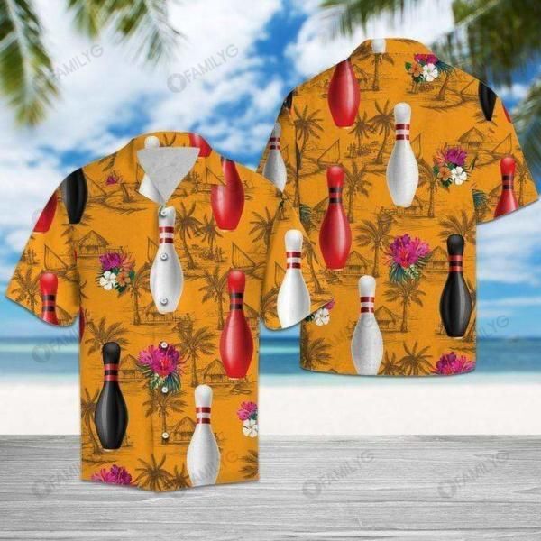 Unique Bowling Shirts - Orange Bowling Pin Unisex Hawaiian Shirt{Size}