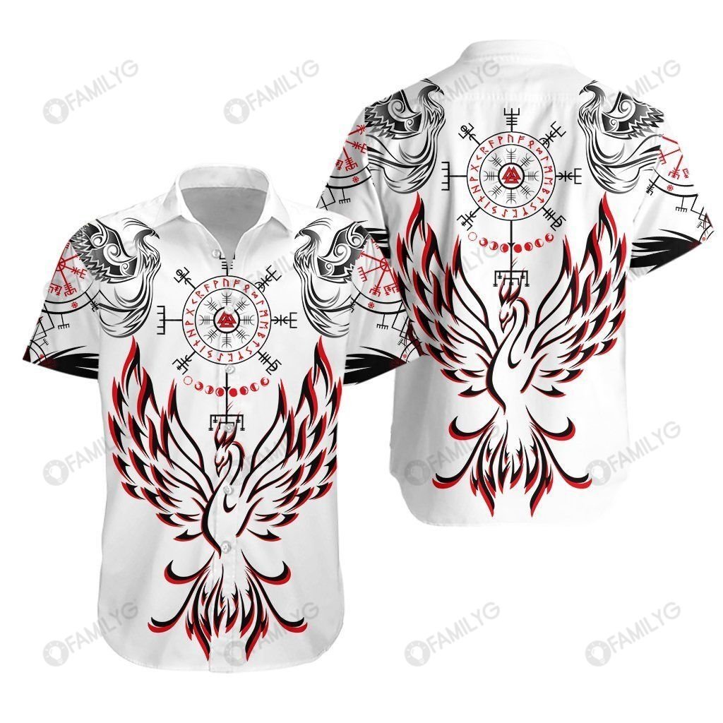 Vikings Shirts - Nordic Vikings Phoenix Vegvisir - Vikings Hawaiian Shirt{Size}