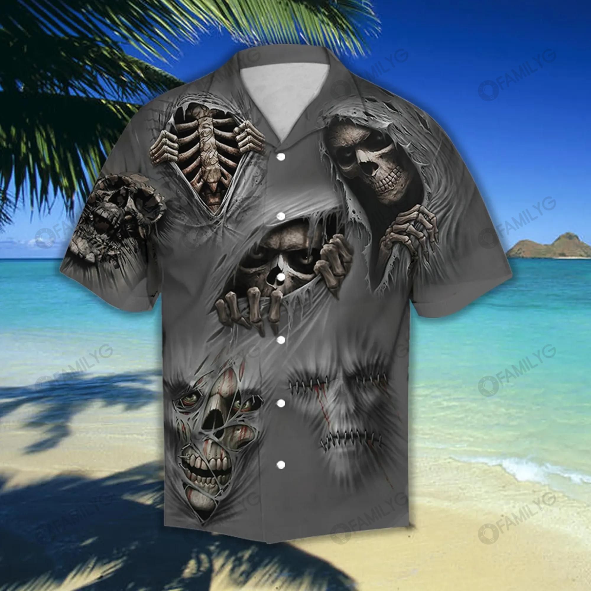 Skull Shirt - Loving Skull Gray Unique Design Unisex Hawaiian Shirt{Size}