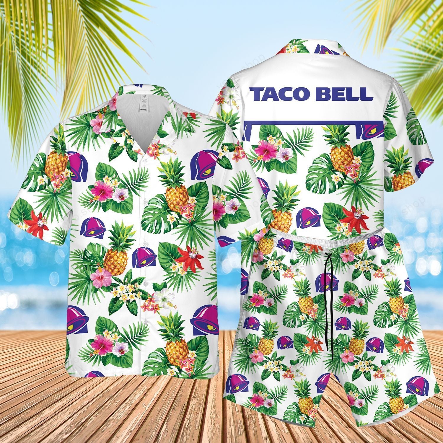 Taco Bell Tropical Flower Aloha Hawaiian Shirts and Summer Short{Size}