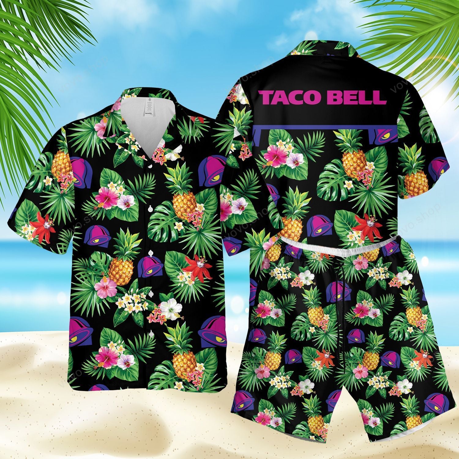 Taco Bell Black Tropical Hawaiian Shirts and Summer Shorts{Size}