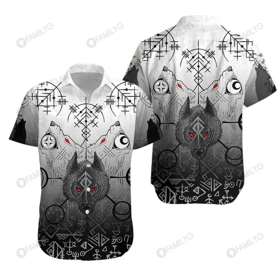 Vikings Shirts - Nordic Warrior Vikings Wolf Runes Special Colorful Nice - Vikings Hawaiian Shirt{Size}