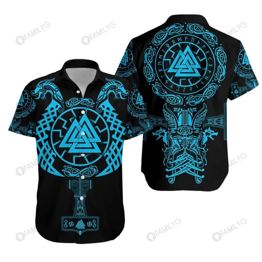 Vikings Shirts - Nordic Vikings Valknut Colorful Awesome - Vikings Hawaiian Shirt{Size}