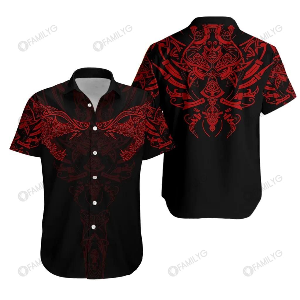 Vikings Shirts - Nordic Geki Freki Vikings Wolf Red Colorful Unique - Vikings Hawaiian Shirt{Size}