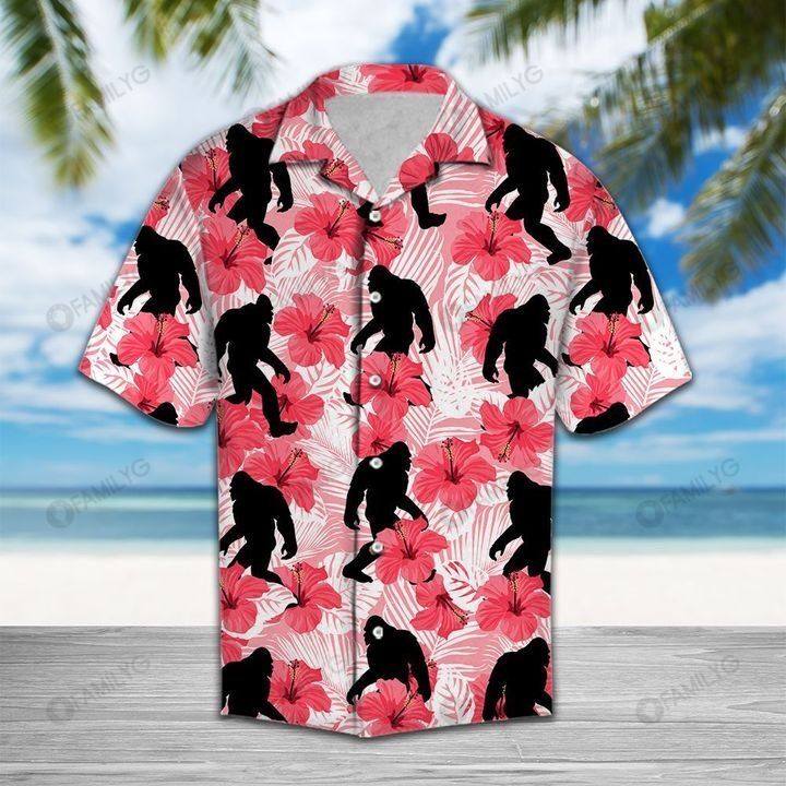 Tropical Flowers Hibiscus Bigfoot Pink - Bigfoot Hawaiian Shirt{Size}