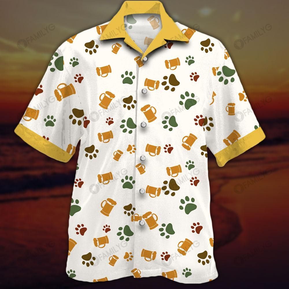 White Beagle Shirt - Dog With Beer Hawaiian Shirt Brown{Size}