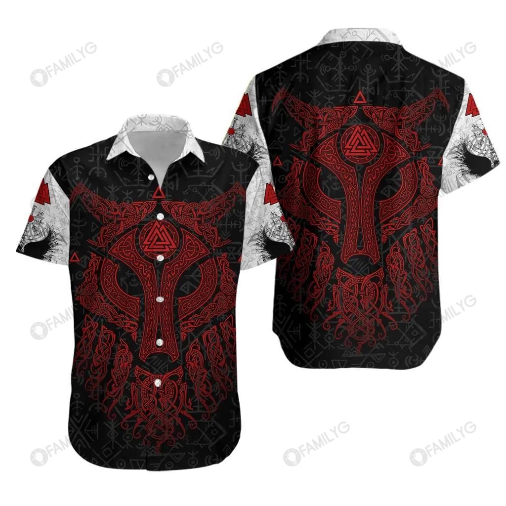 Vikings Shirts - Red Vikings Wolf And Raven Colorful Unique - Vikings Hawaiian Shirt{Size}