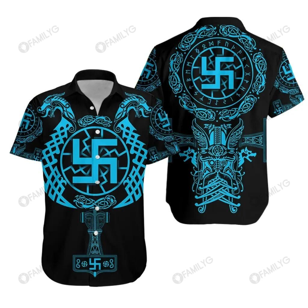 Vikings Shirts - Nordic Vikings Swastika Colorful Awesome - Vikings Hawaiian Shirt{Size}