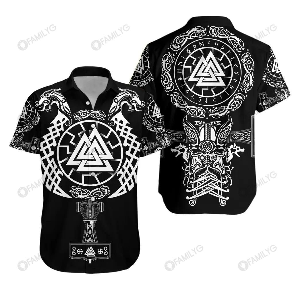 Vikings Shirts - Nordic Vikings Valknut White Color - Vikings Hawaiian Shirt{Size}