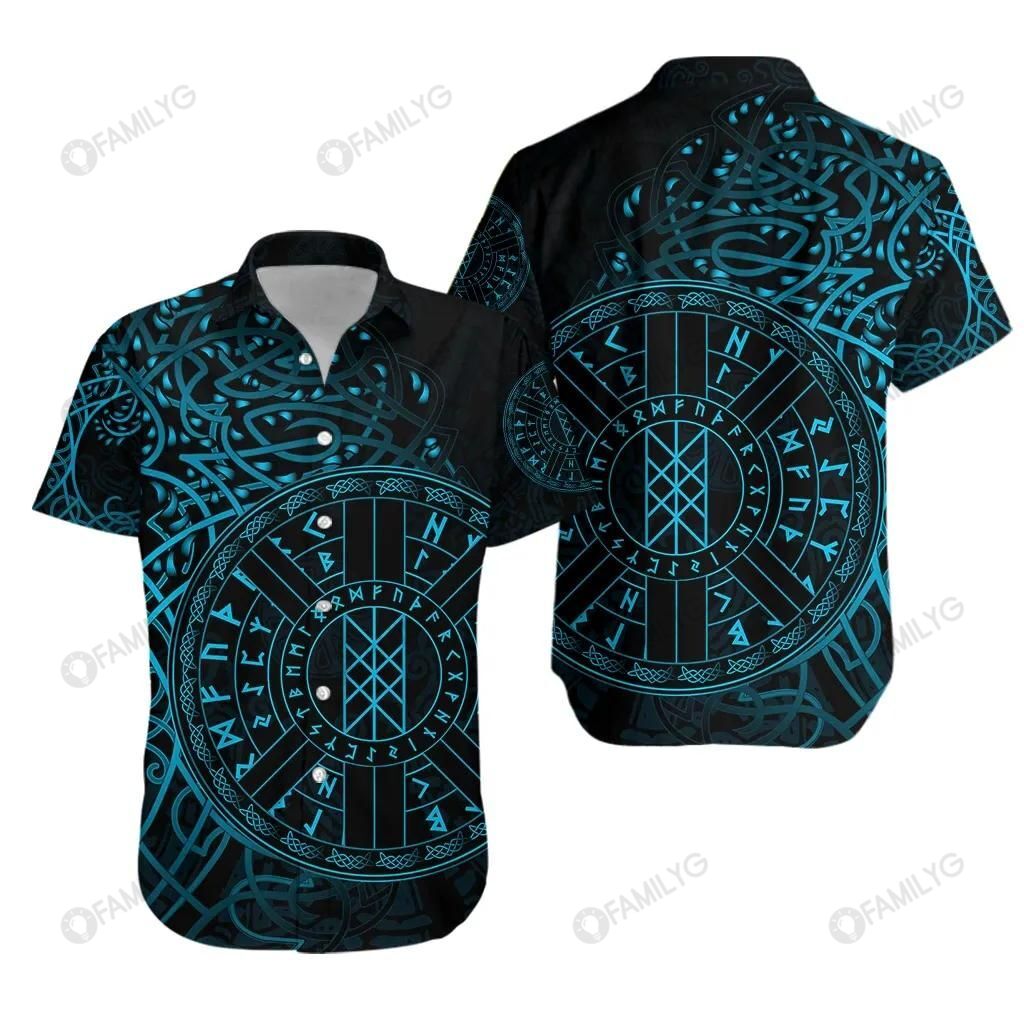 Vikings Shirts - Nordic Vikings Web Of Wyrd Blue Color - Vikings Hawaiian Shirt{Size}