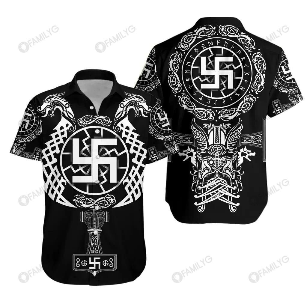 Vikings Shirts - Nordic Vikings Swastika White Color - Vikings Hawaiian Shirt{Size}