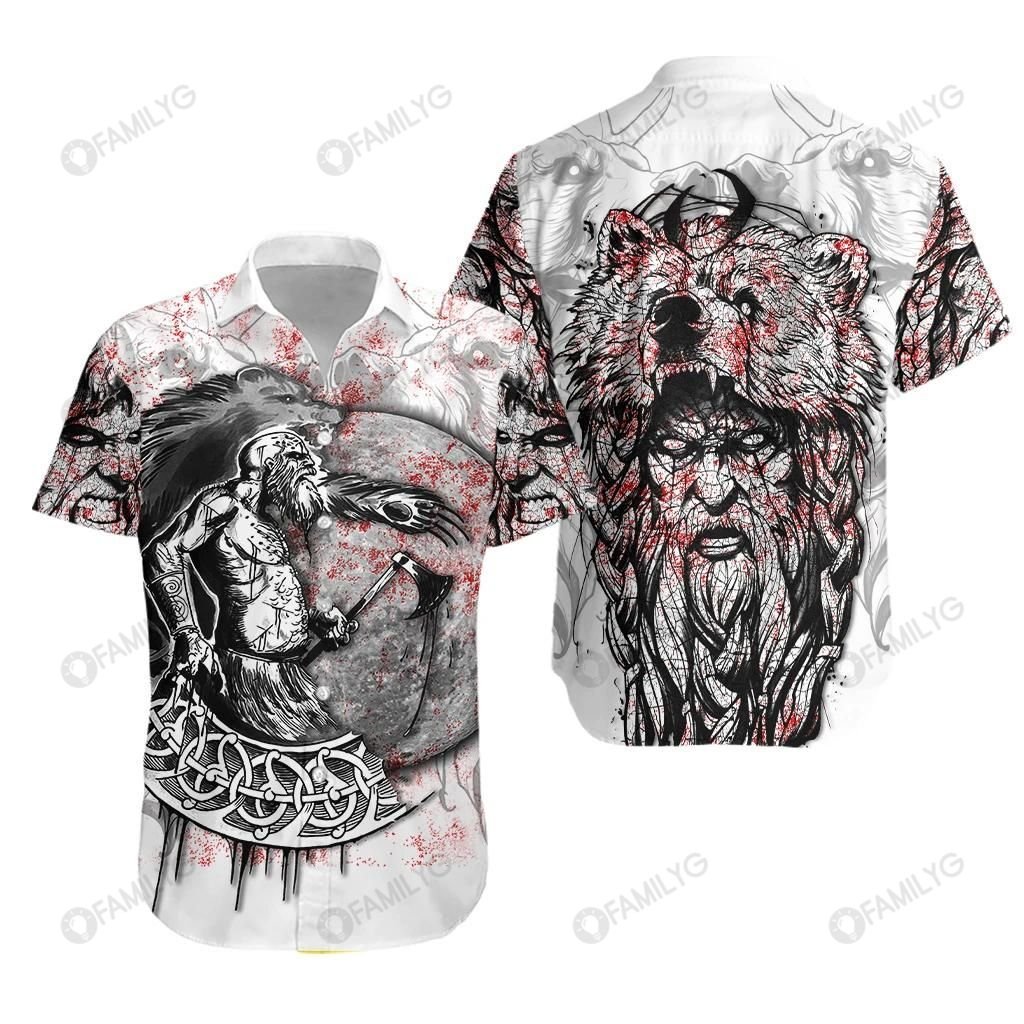 Vikings Shirts - Nordic Vikings Bear Warrior - Vikings Hawaiian Shirt{Size}