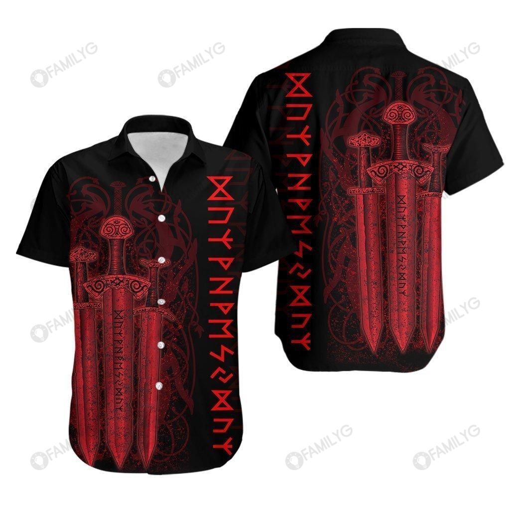 Vikings Shirts - Nordic Warrior Vikings Sword Red Colorful Awesome Unique - Vikings Hawaiian Shirt{Size}