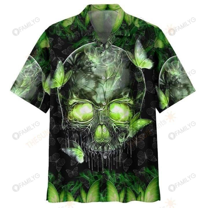 Skull Shirt - Skulls Green Best Design Unisex Hawaiian Shirt{Size}