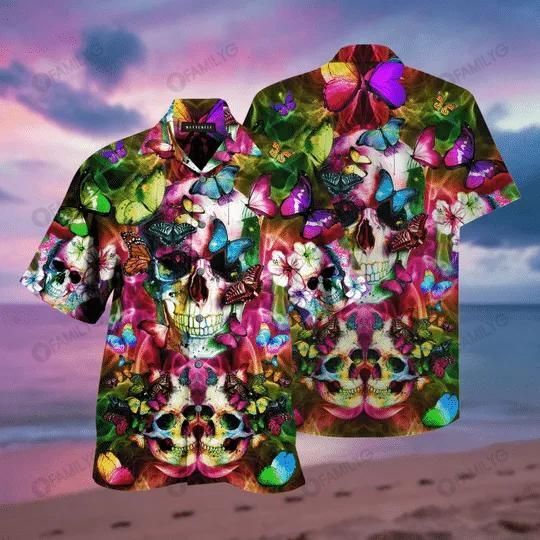 Skull Shirt - Beautiful Skull Colorful Unique Unisex Hawaiian Shirt{Size}