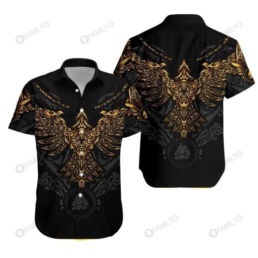 Vikings Shirts - Nordic Vikings Huginn Gold - Vikings Hawaiian Shirt{Size}