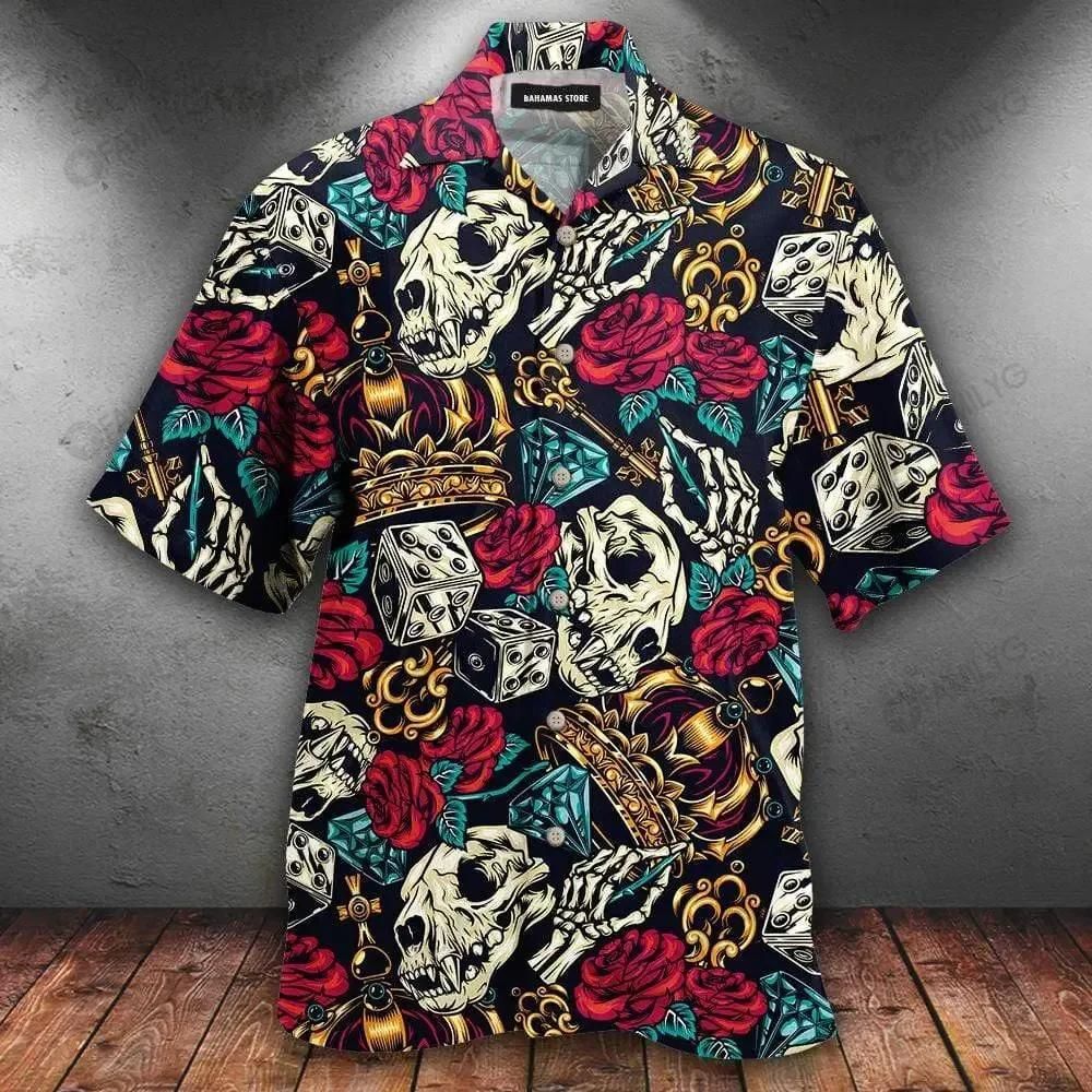 Skull Shirt - Amazing Tattoo Skull And Crown Colorful Unisex Hawaiian Shirt{Size}