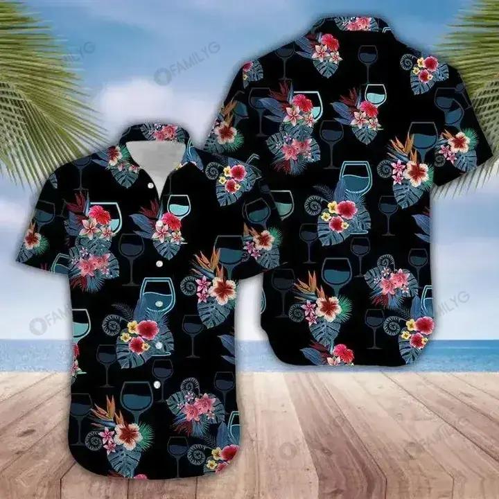 Wine Shirt - Wine Black Tropical Colorful Wine Hawaiian Shirt{Size}