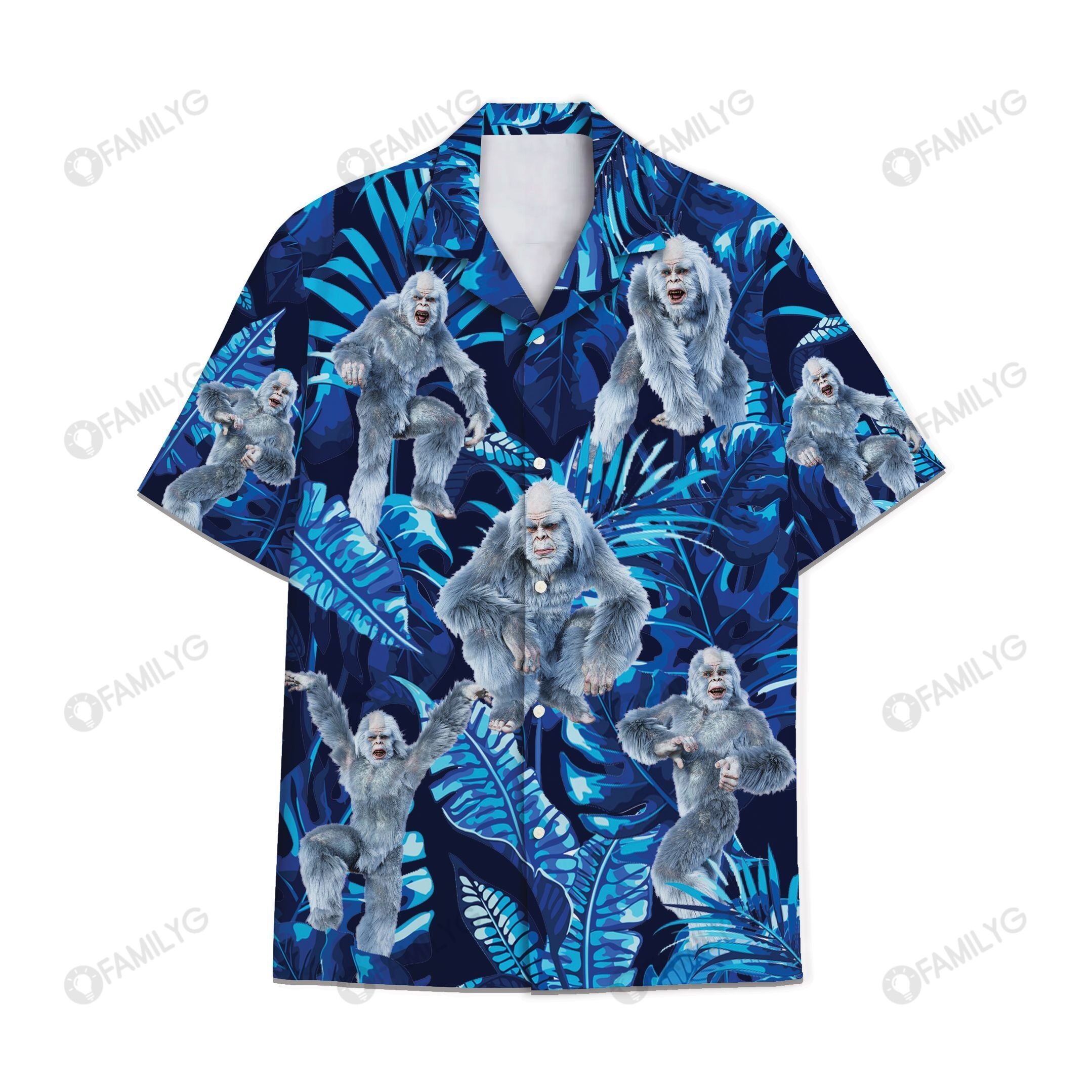 Tropical White Bigfoot Roaming The Woods - Bigfoot Hawaiian Shirt{Size}