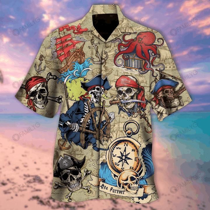 Skull Shirt - Vintage Pirate Skull Awesome Unisex Hawaiian Shirt{Size}