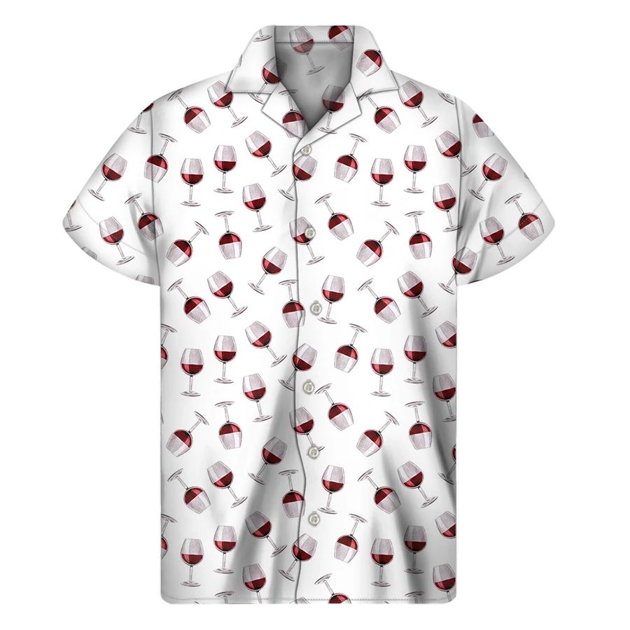 Wine Shirt - Romantic Red Wine Pattern Hawaiian Shirt{Size}