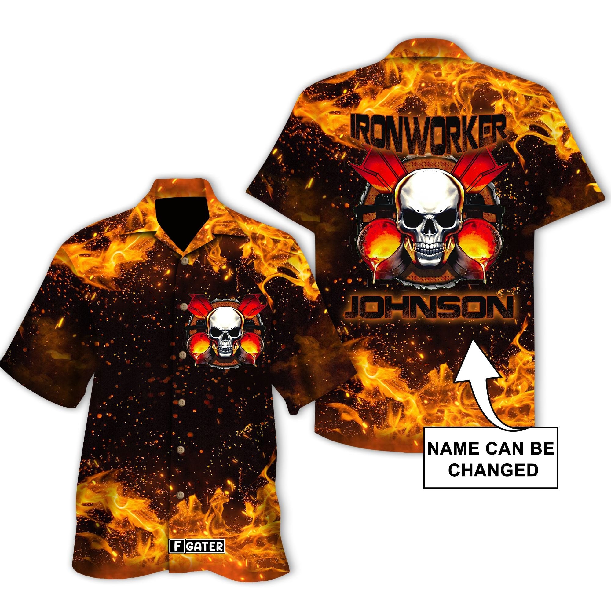 Skull Shirt - Skull Flame Ironworker Custom Hawaiian Shirt RE{Size}