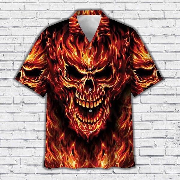 Skull 3D Fire Hawaiian Shirt{Size}