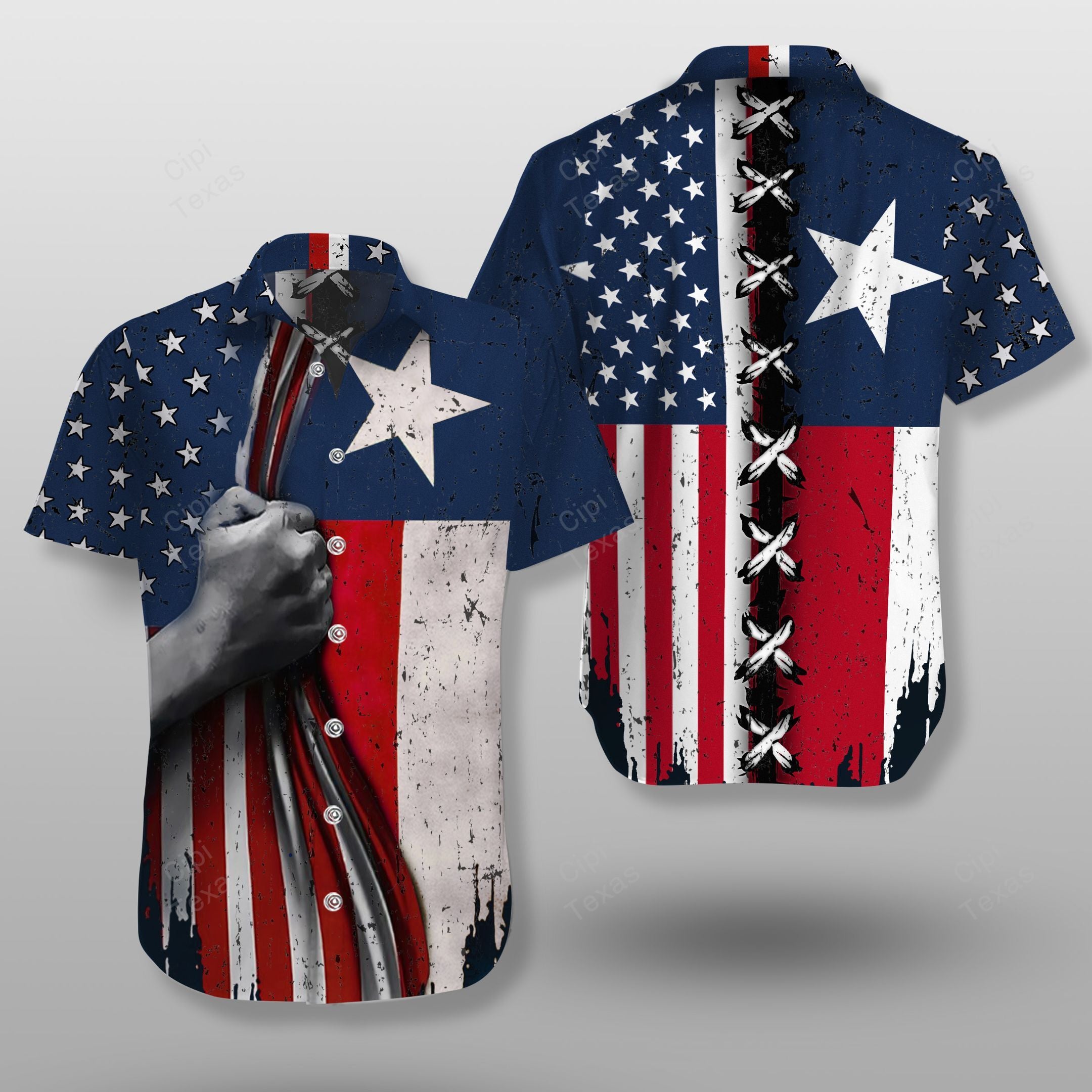 Texas American Flag Hawaiian Shirt{Size}