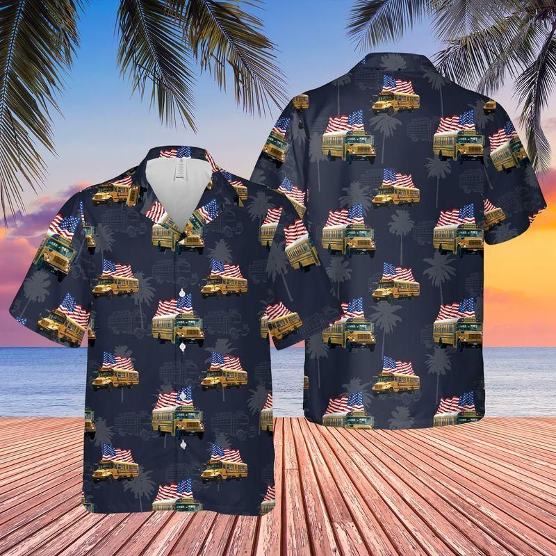 Us School Bus Independence Day Colorful Awesome Unisex Hawaiian Shirt{Size}