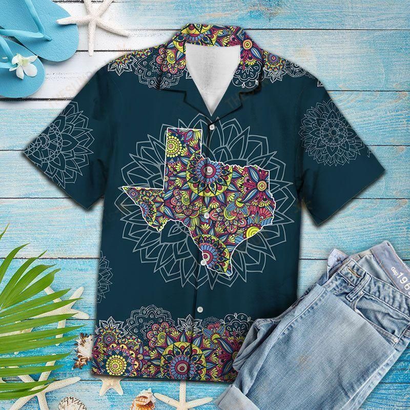 Texas Mandala Teal Amazing Design Unisex Hawaiian Shirt{Size}