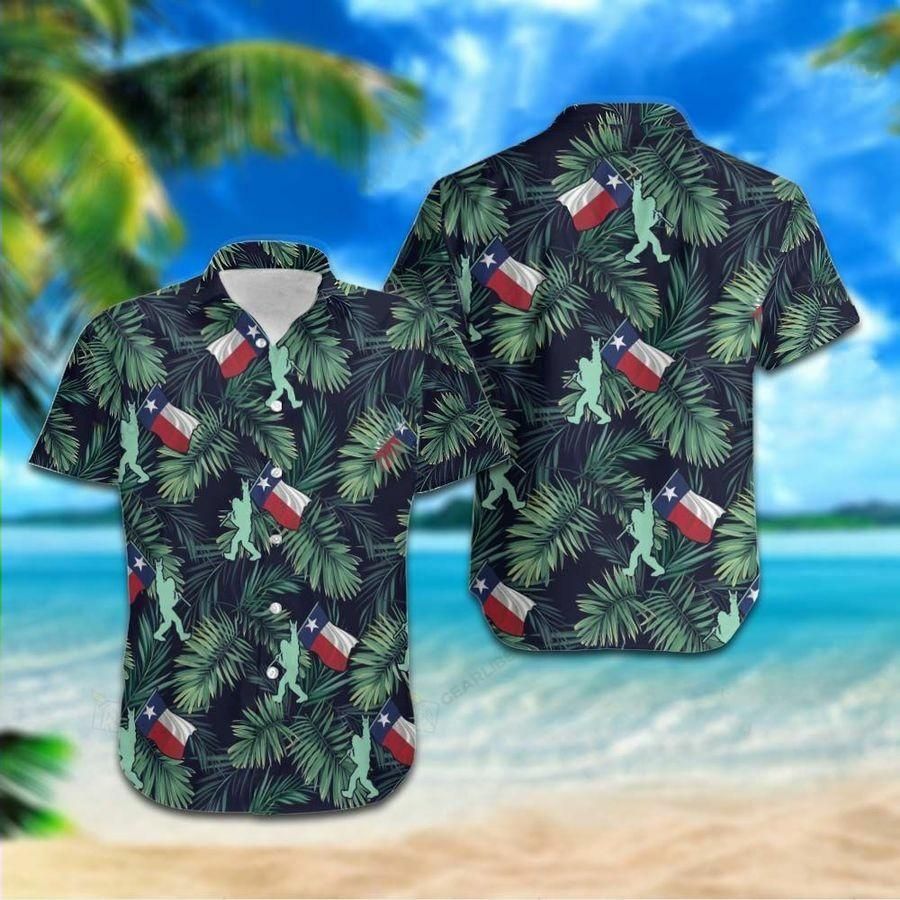 Tropical Bigfoot With Texas Flag Unique Hawaiian Shirt{Size}