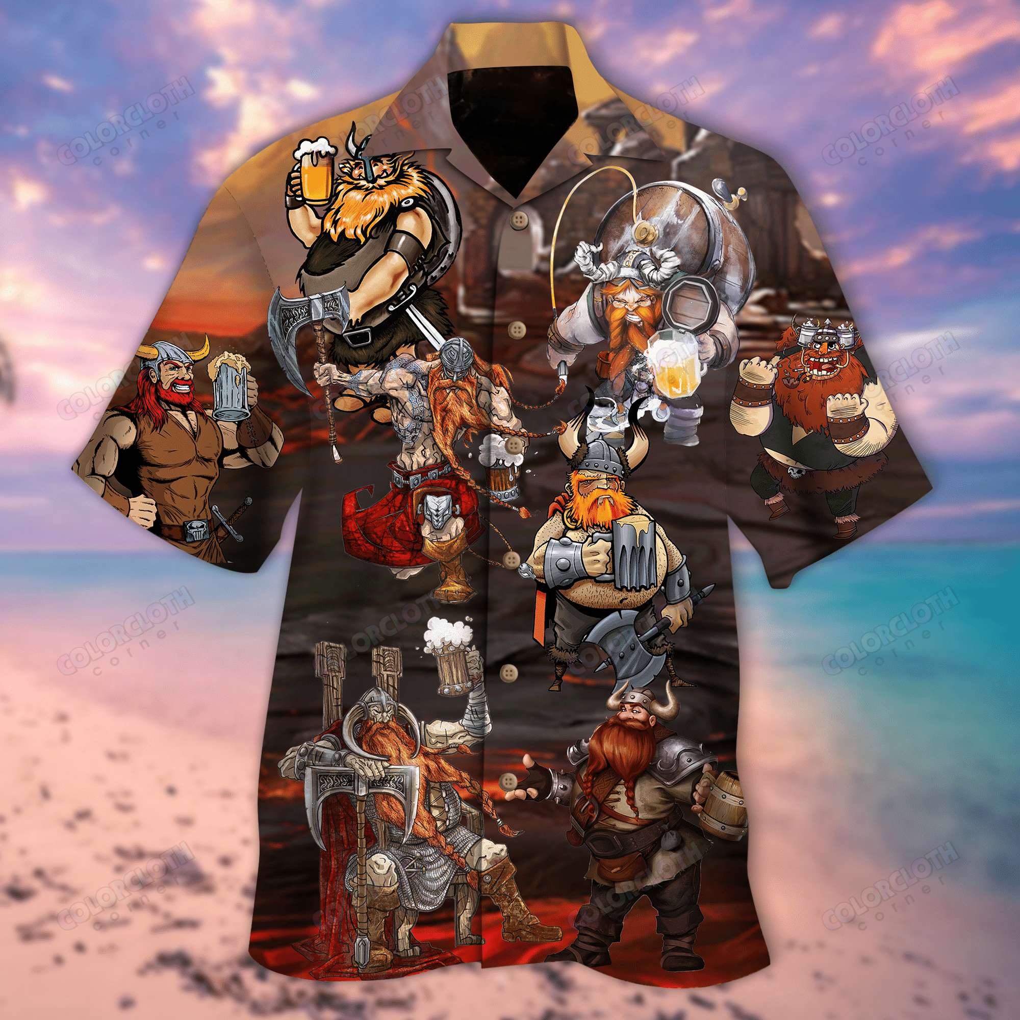 Vikings Beer Brothers Animation Hawaiian Shirt{Size}