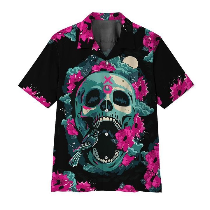 Skull, Flower And Bird Unisex Hawaiian Shirt{Size}