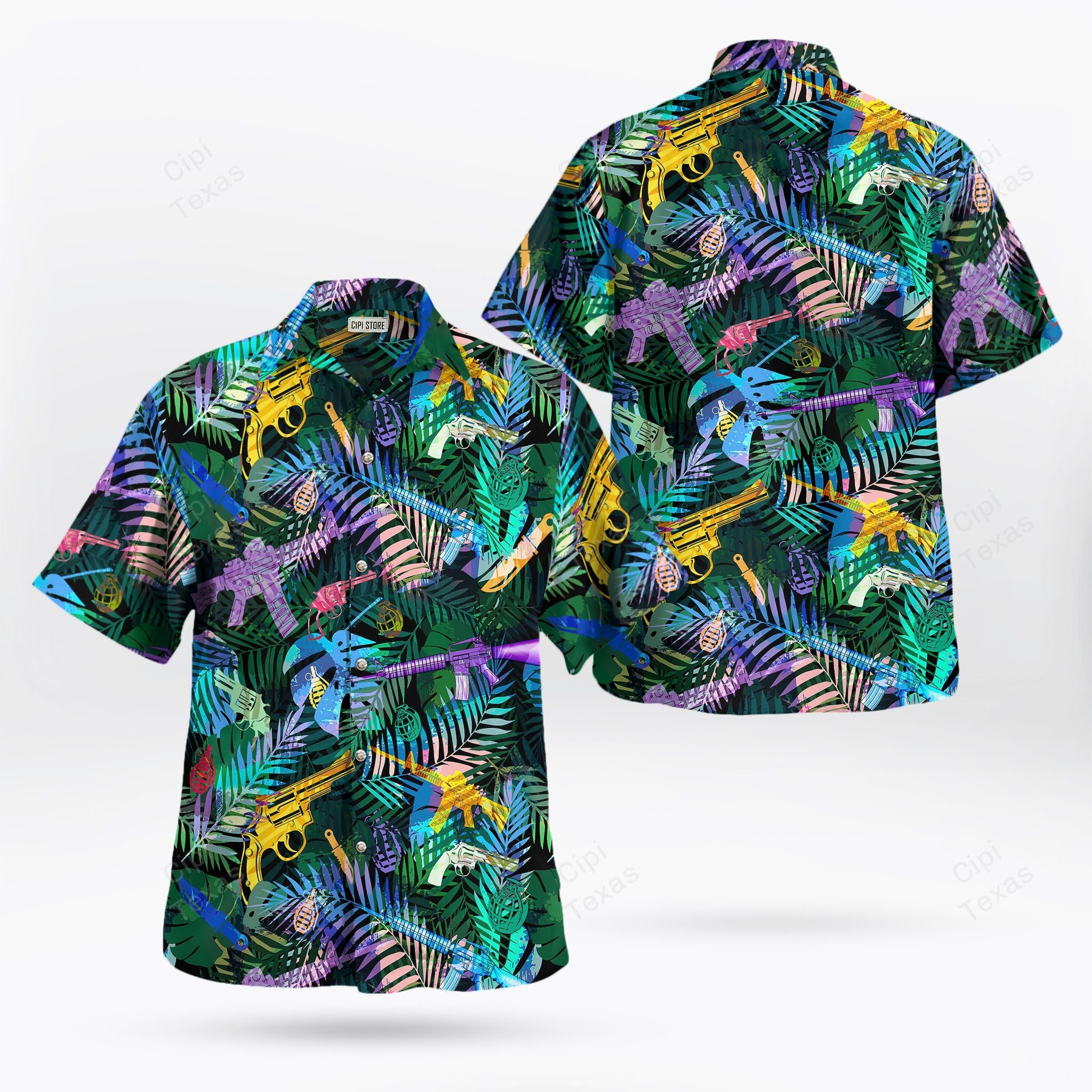 Tropical Gun Lovers Pattern Hawaiian Shirt{Size}