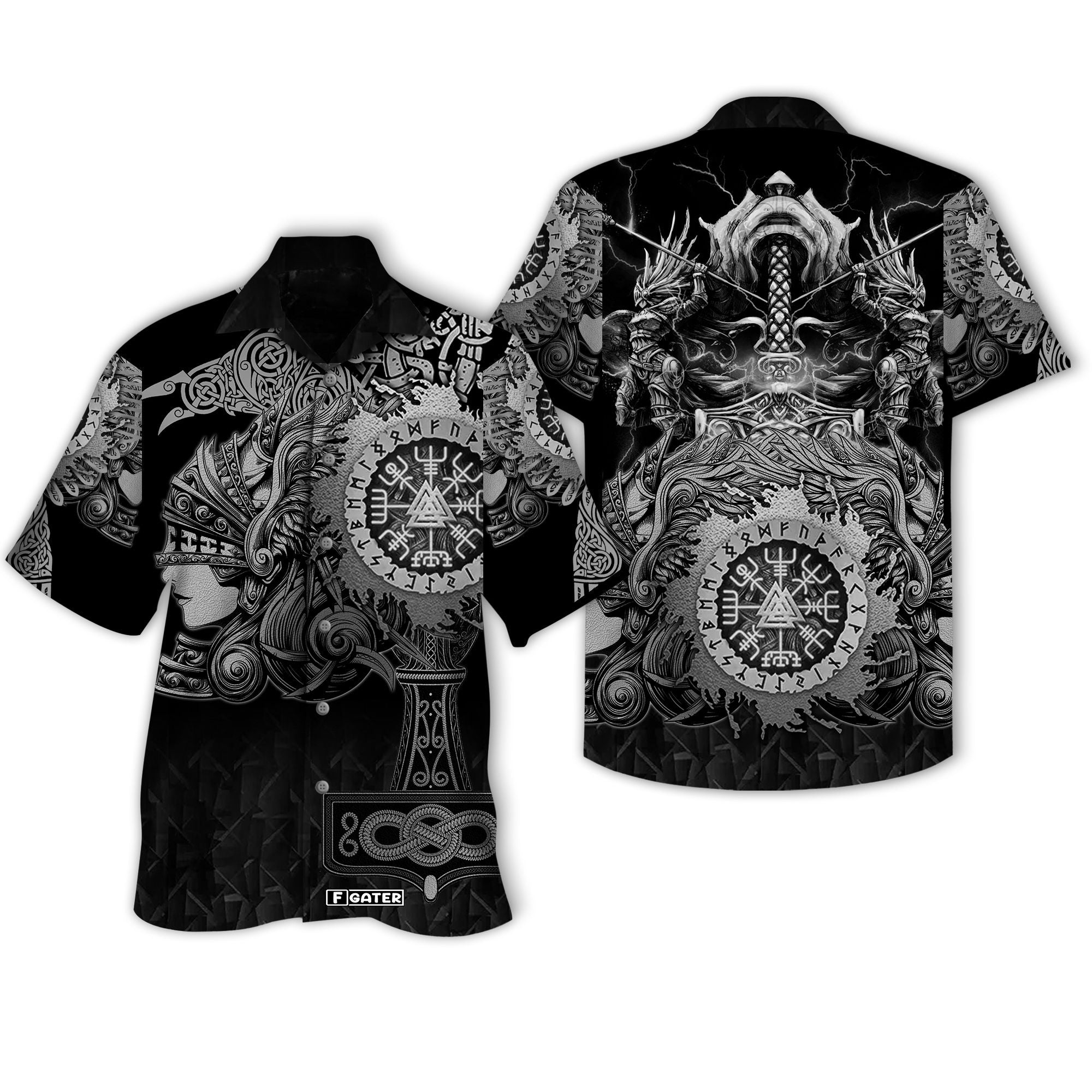 Vikings Shirts - Nordic Vikings Valkyrie Grey Color - Vikings Hawaiian Shirt{Size}