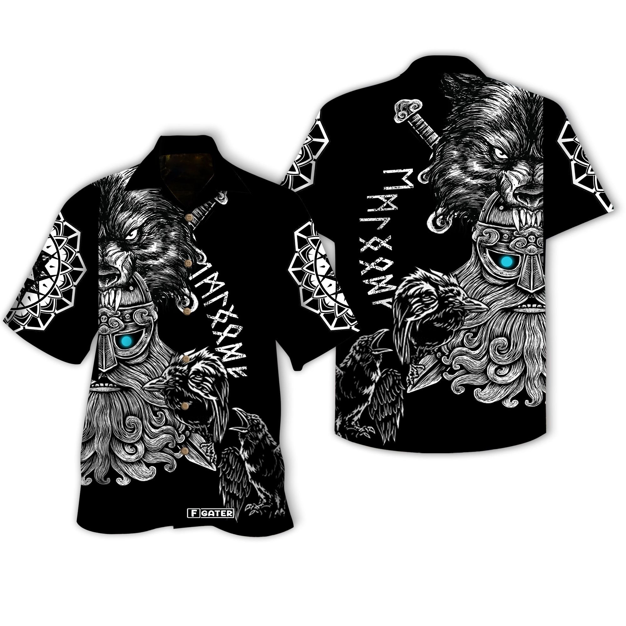 Vikings Shirts - Nordic Warrior Odin Vikings Tattoo Colorful Awesome - Vikings Hawaiian Shirt{Size}