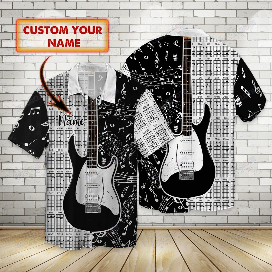 The Guitar Music Note Personalized Hawaiian Shirt{Size}