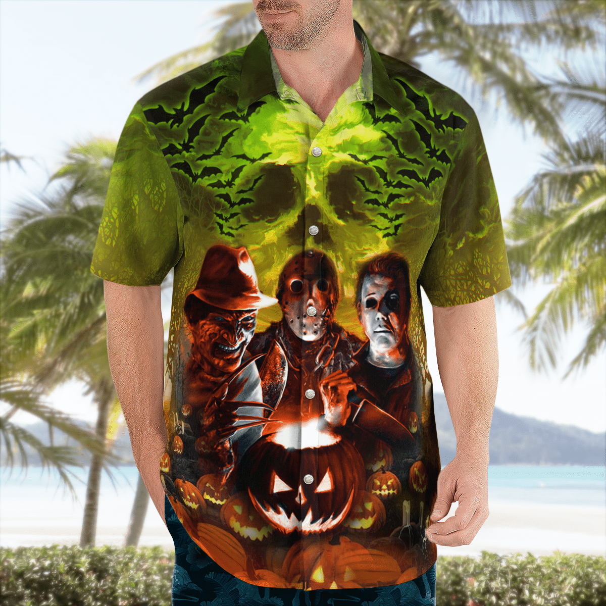 The Season To Be Scared green Skull Hawaiian Shirt{Size}