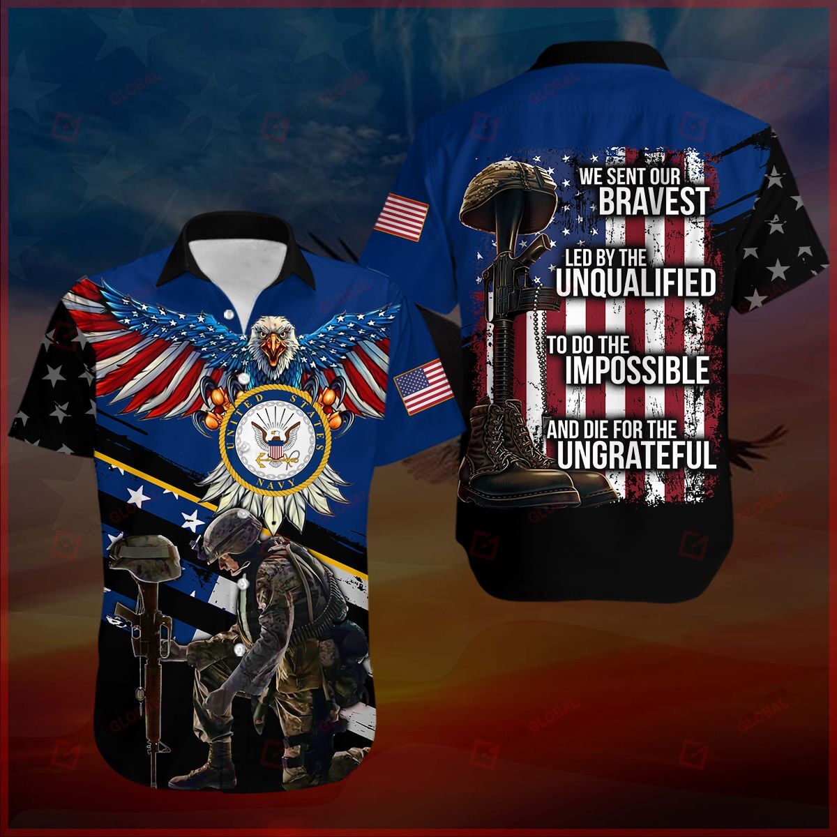 We sent our bravest Veteran Blue Hawaiian shirt{Size}